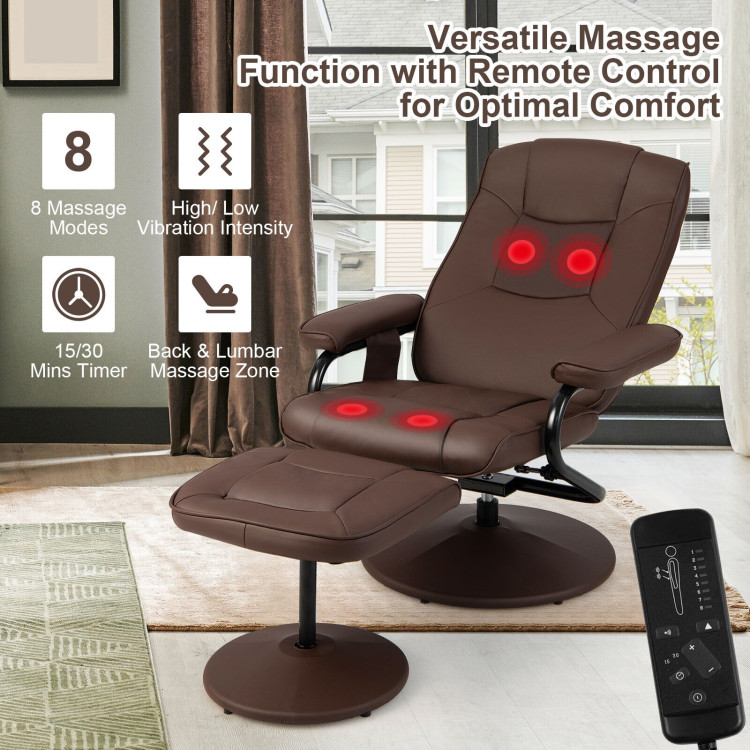 360°Swivel Massage Recliner Chair with Ottoman-BrownCostway Gallery View 10 of 10